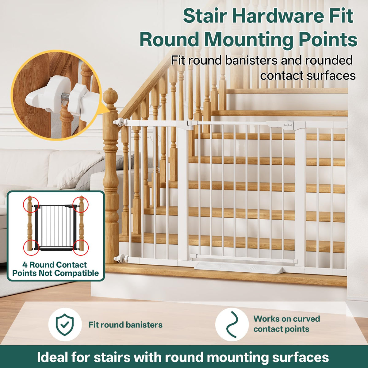 29.6-50.1 in Extra Wide Baby Gate for Stairs and Doorways, White