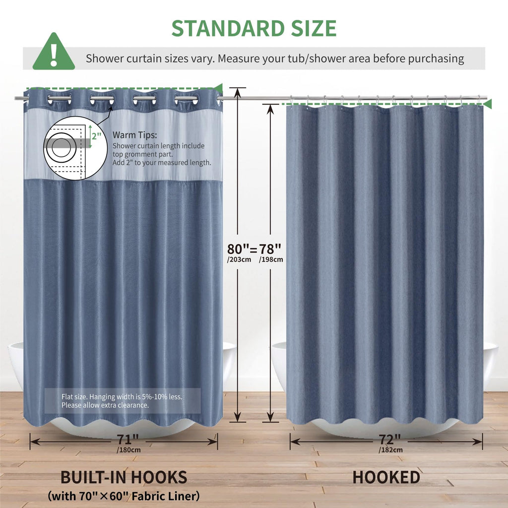 No Hook Check Waffle Extra Long Shower Curtain Set, 71 x 80 in