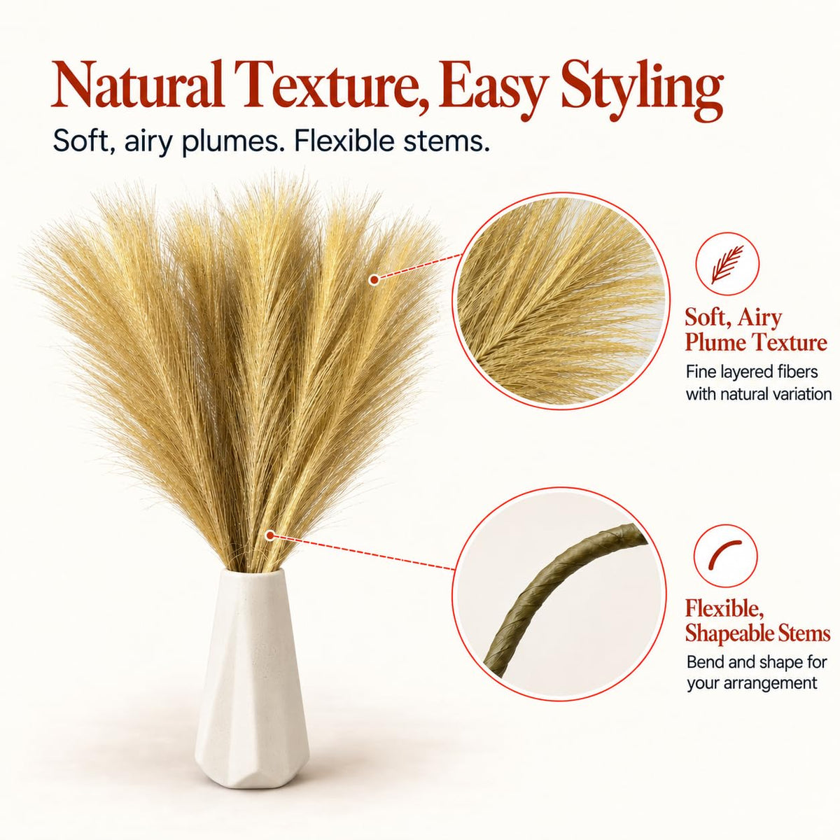 20 Stems Gold Faux Pampas Grass Centerpieces