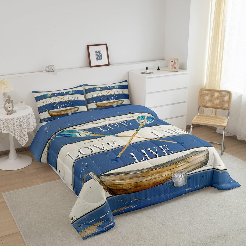 Lake House Decor Bedding Set For The Home Rustic Farmhouse Cabin Lodge Comforter Gift Lover, Lake Paddle