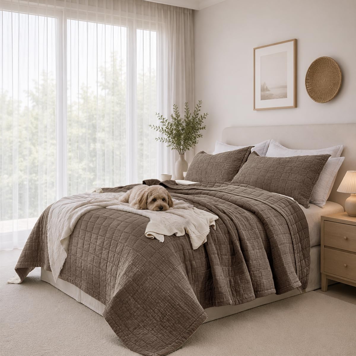Pre-Washed Cotton Quilt Set 98x106 Waffle Textured