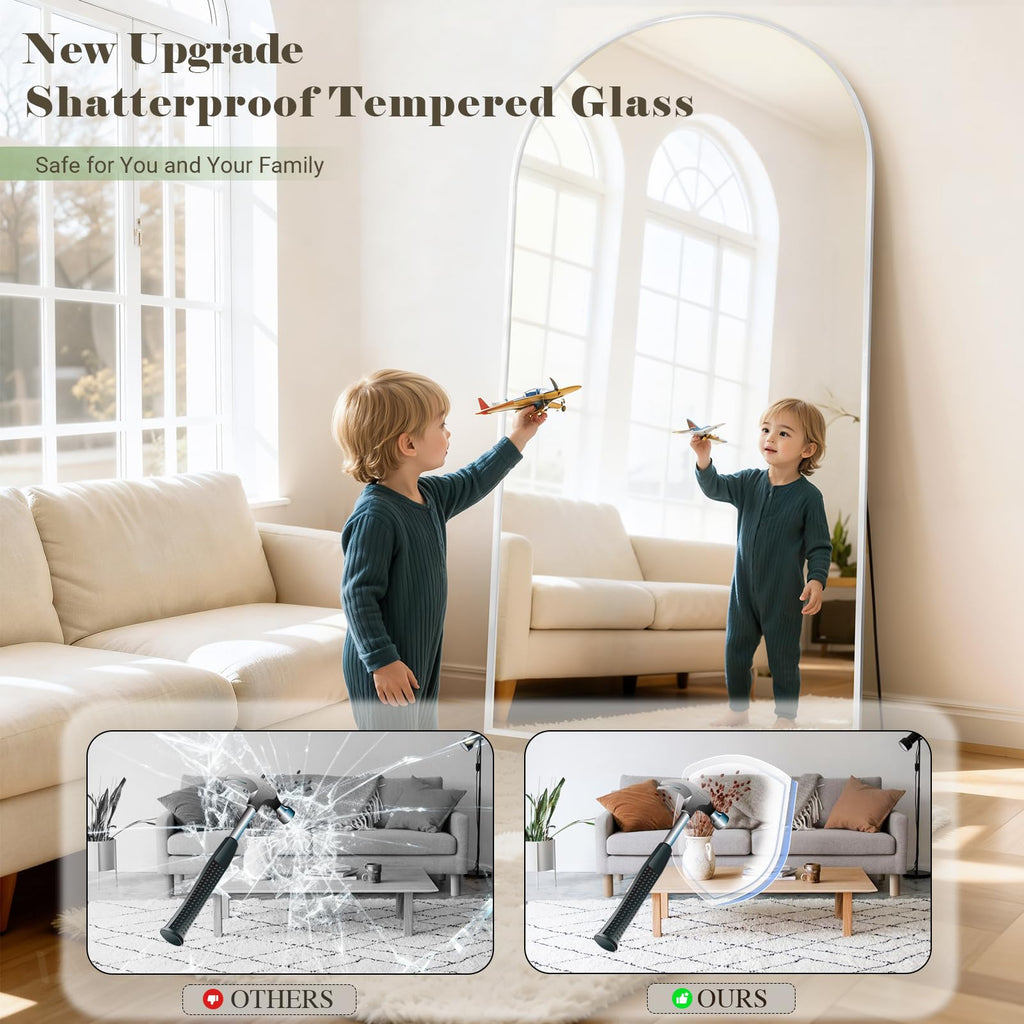 Full Length Mirror - 57" x 20" Arched Floor Mirror/Wall Mounted Aluminum Alloy Frame Full Body Mirrors Living Room
