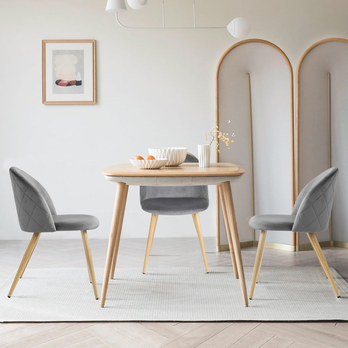 Upholstered Velvet Dining Chair Mid Back Armless with Wood Legs for Home Kitchen Bedroom Living Room