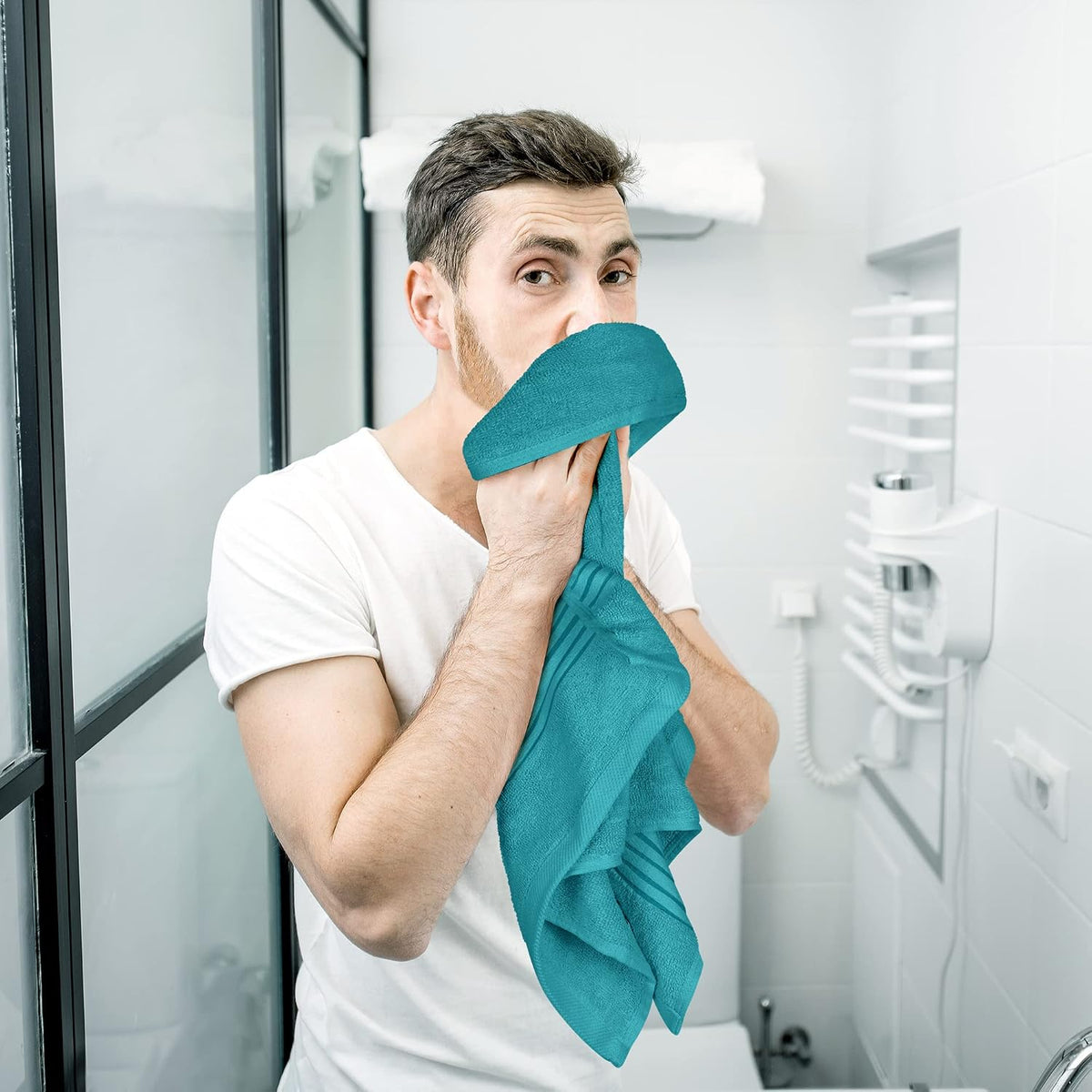 6 Piece Hand Towels Set, 16x28 in, 100% Cotton, Turquoise