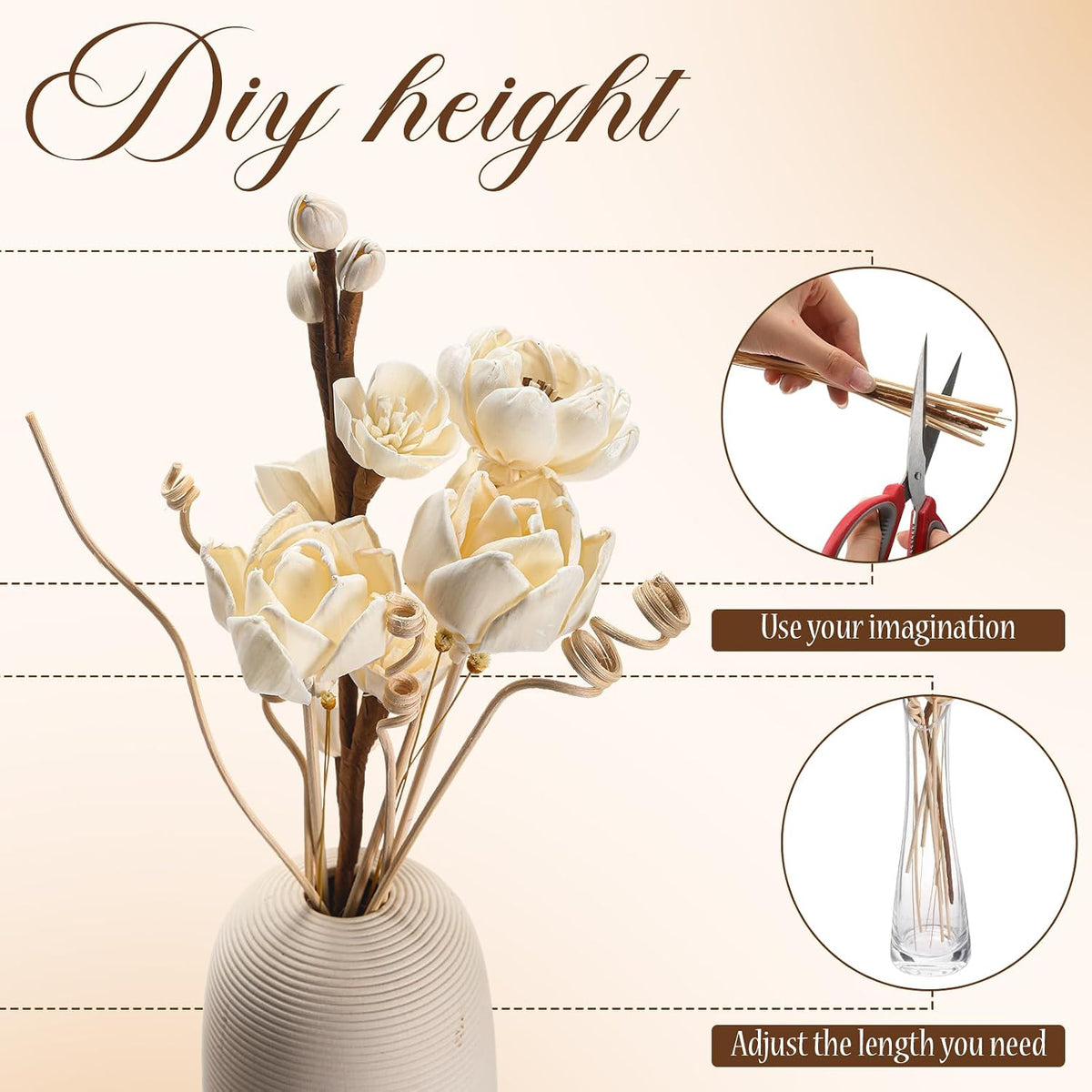 Reed Diffuser Sticks Flowers Reed Set White Wood Flower Aromatic Diffuser Home Bedroom Office Decor Office - Set of 12