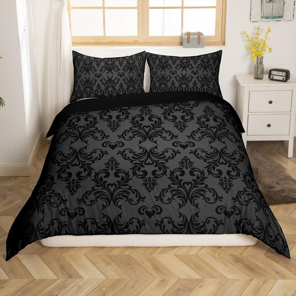 Jacquard Damask Duvet Cover Set Queen Size for Boys Girls