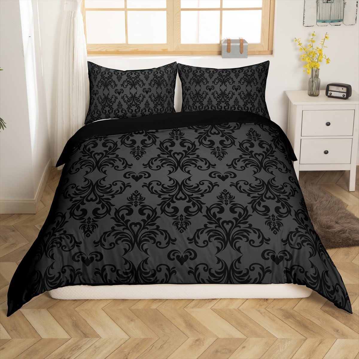 Jacquard Damask Duvet Cover Set Queen Size for Boys Girls