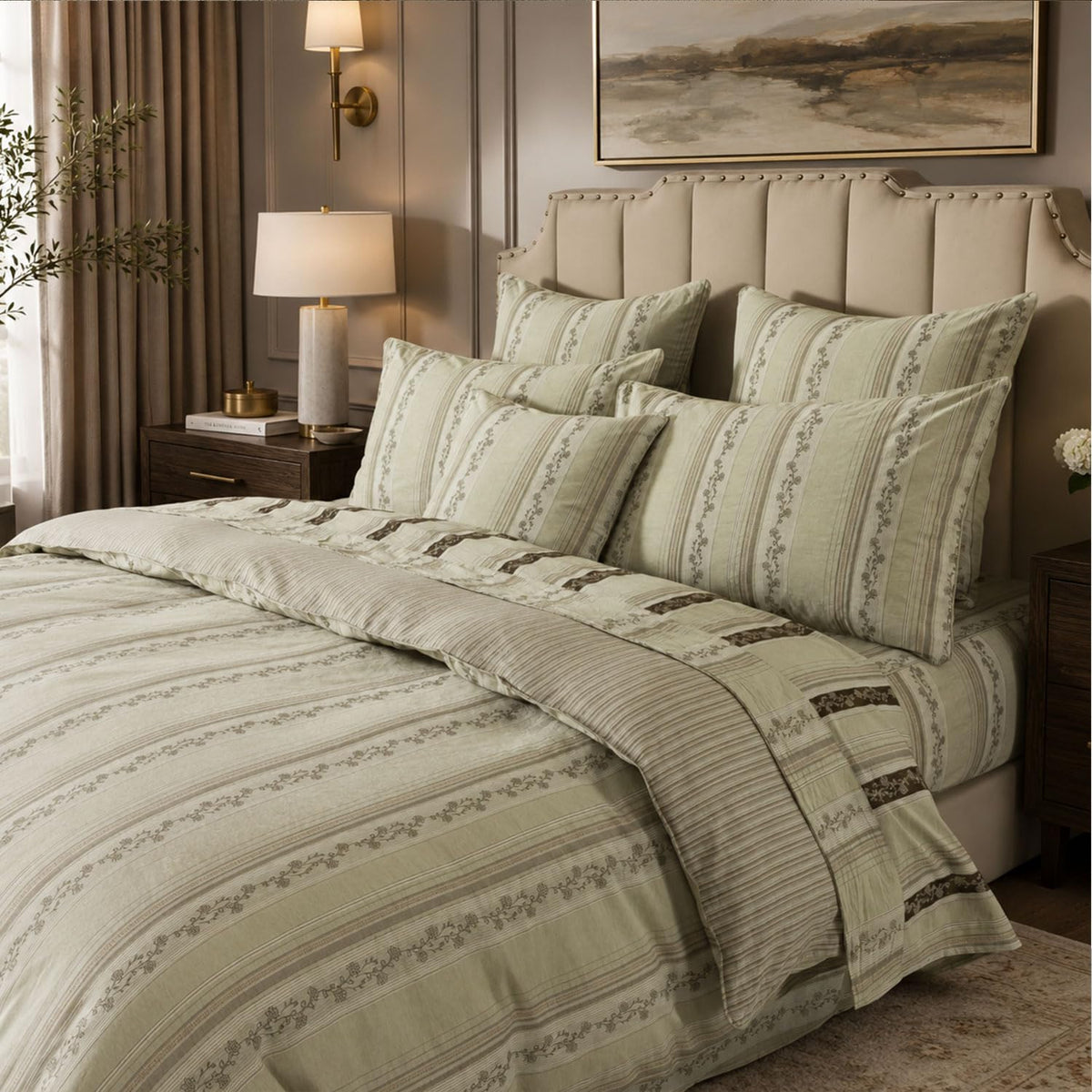 King/Cal King Floral Duvet Cover Set 3-Piece - 100% Cotton Woven Jacquard Bedding with Pillowcases, Soft Hotel-Style