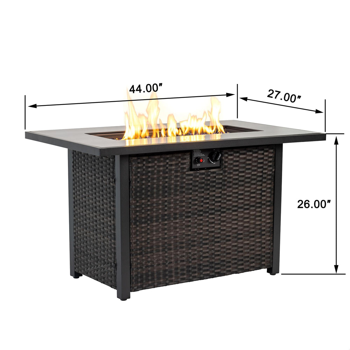 44 Inch Propane Fire Pit Table 50000 BTU Brown Glass Shield 50000 BTU Propane Fire Pit Table for Outdoor Patio