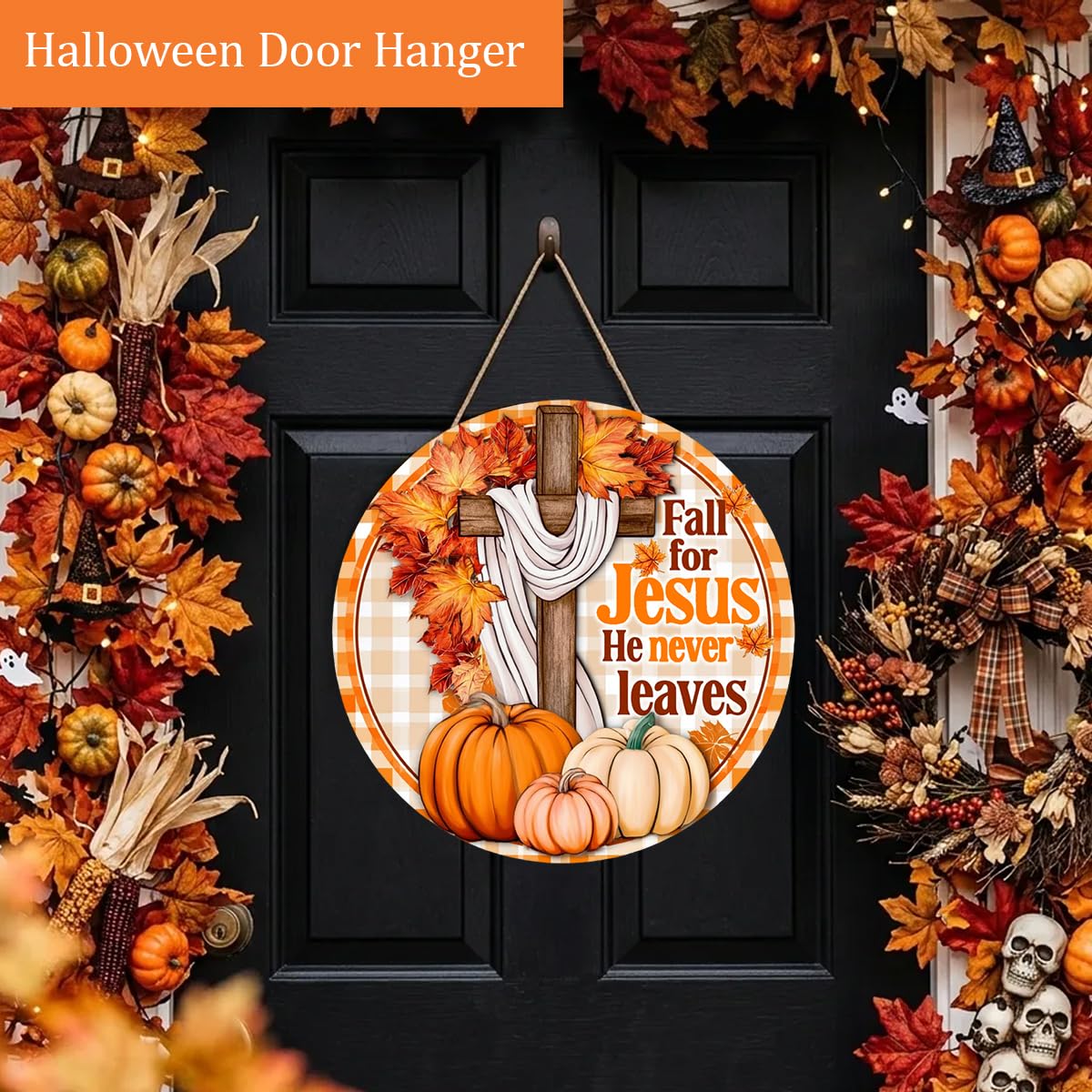 Fall for Jesus Decorations Door Sign, Fall Christian Pumpkin Sign