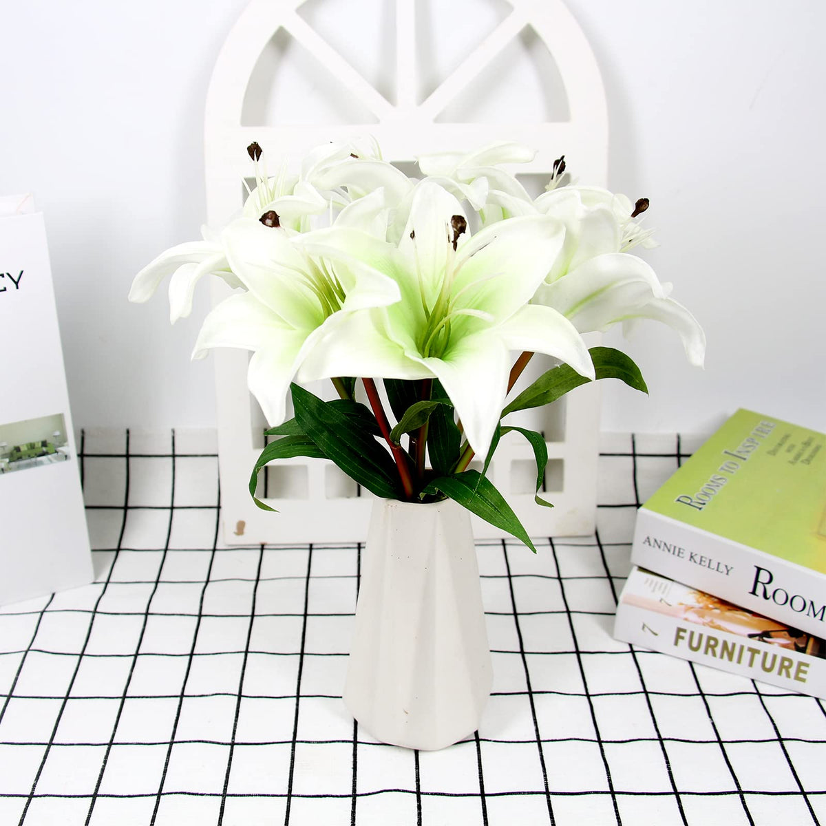 6 Pcs Artificial Lily Real Touch Fake Lily for Wedding Home Party Garden Shop Office Decoration Easter Lily (White, 6)