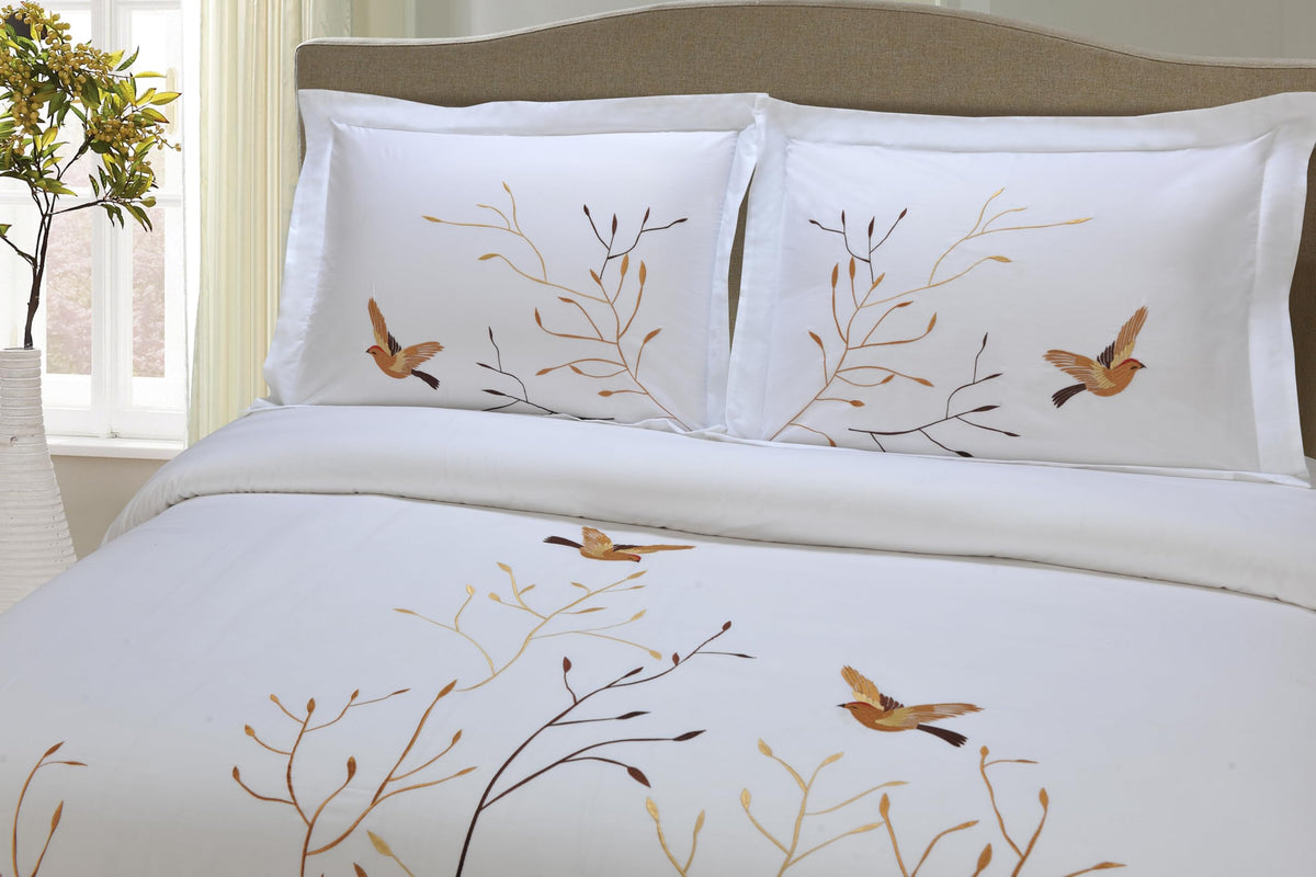 Swallow Cotton 200TC Duvet Cover Set, Comforter Cover, Bed Essentials, Embroidered Tree with Birds, Includes 1 Duvet