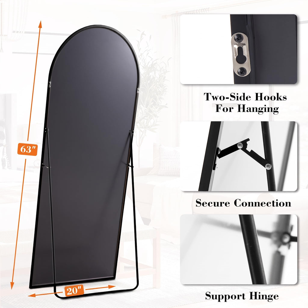 63"x20" Arched Full Length Floor Mirror, Full Body Mirror with Stand