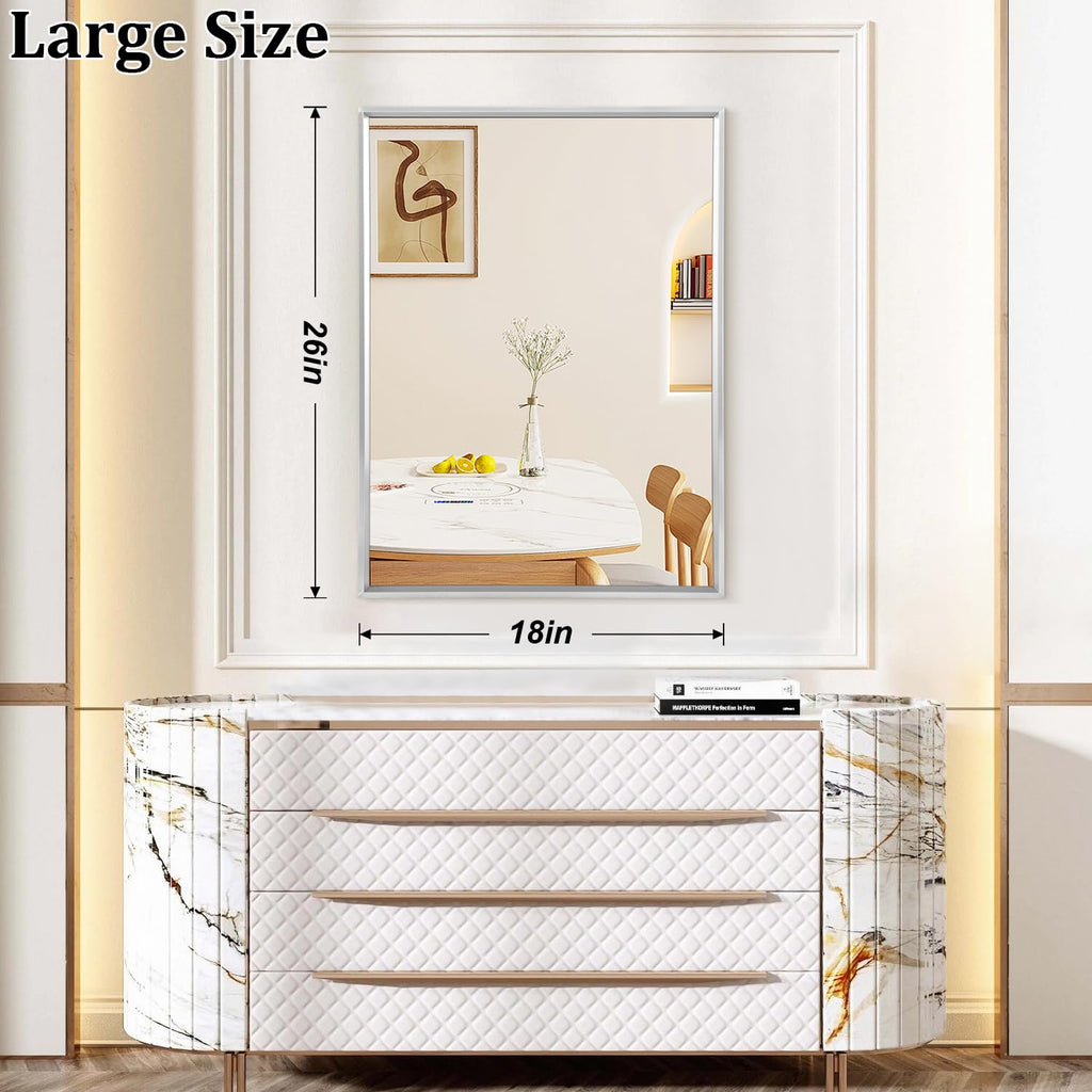 Metal Frame Mirror Rectangle Wall Mounted Mirrors Large 26"x18" Decorative Modern Bathroom Entryway Hanging