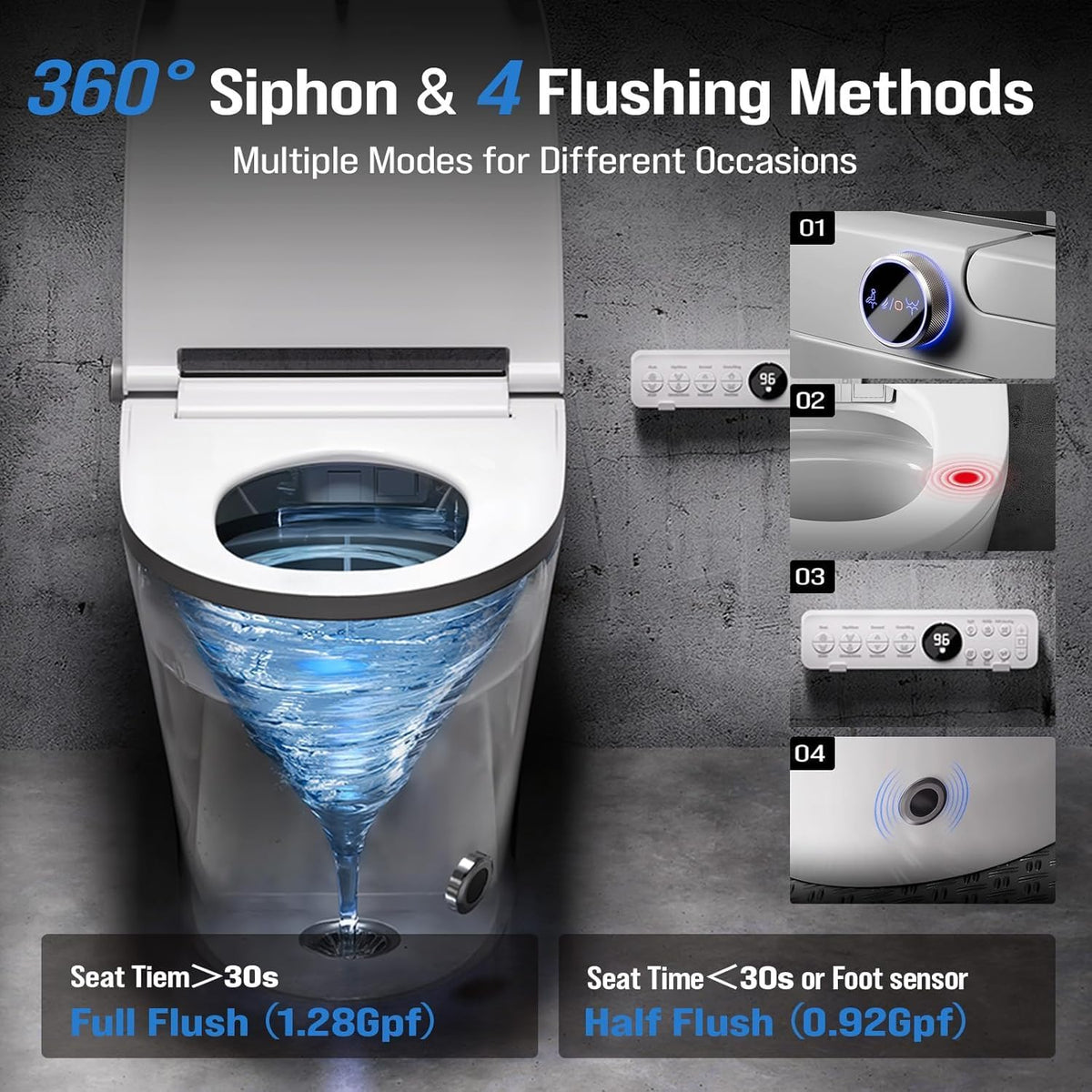 Smart Toilet with Bidet Built In, Heated Seat & Dual Auto Flush, Foot Sensor