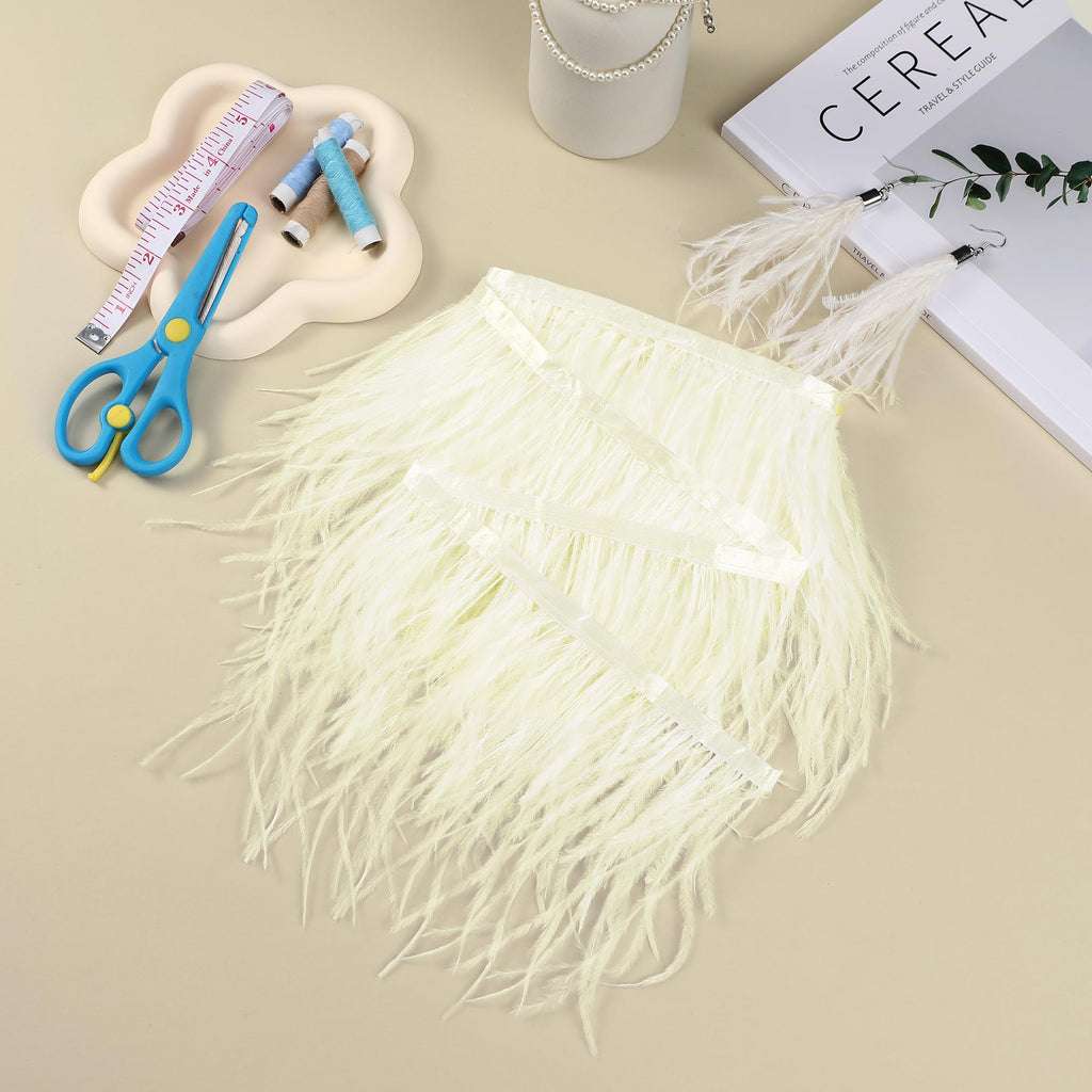 5-7inch Beige Ostrich Feather Trim for DIY Sewing Clothing,2Yards
