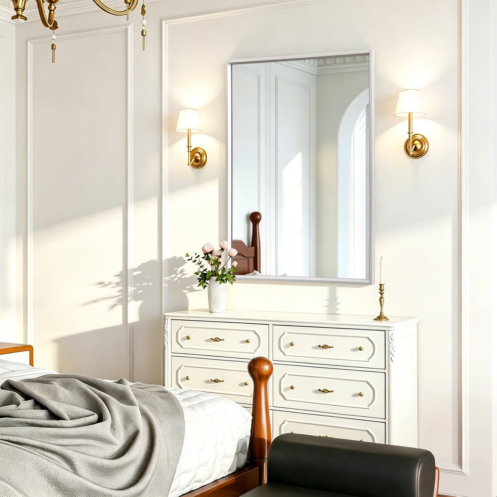 Metal Frame Mirror Rectangle Wall Mounted Mirrors Large 26"x18" Decorative Modern Bathroom Entryway Hanging