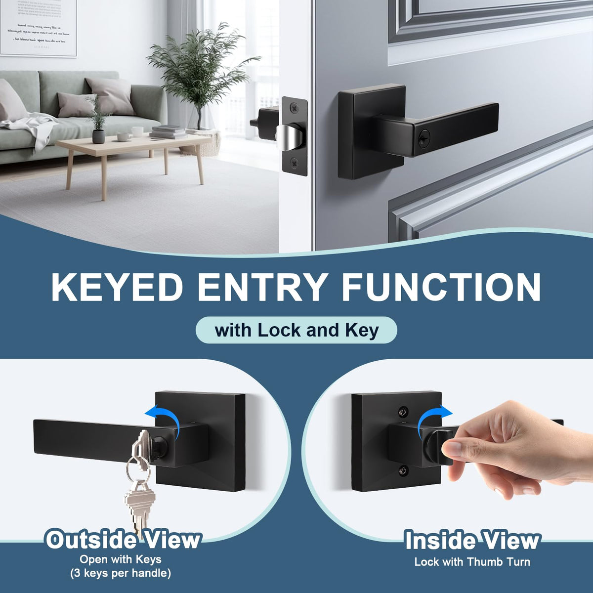 5 Pack Matte Black Entry Door Handles with Lock and Key Exterior Door Lockset 2.13 lb Contemporary Door Lever(Not