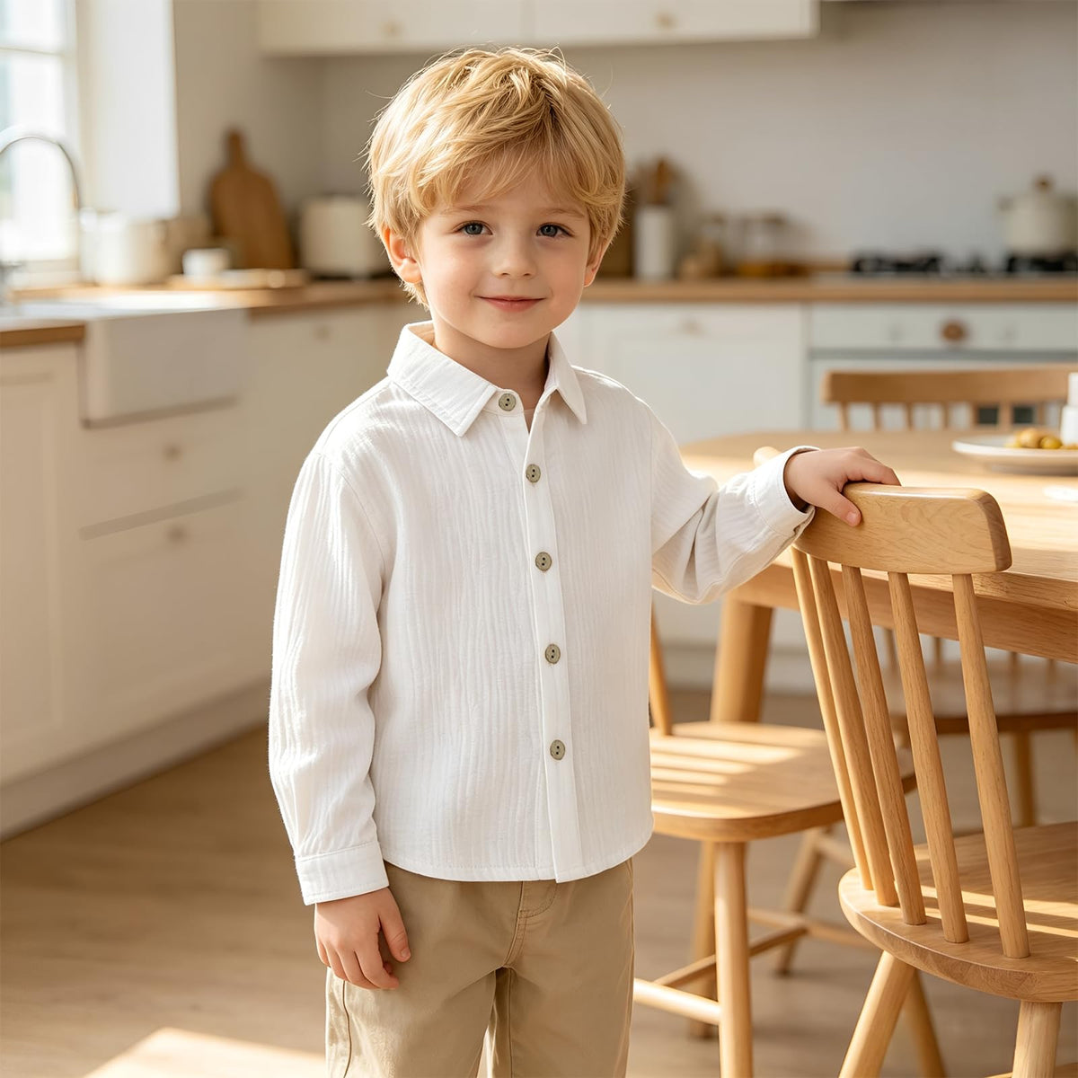 Kid Toddler Boys Linen Shirts Button Down Dress Long Sleeve T-Shirt