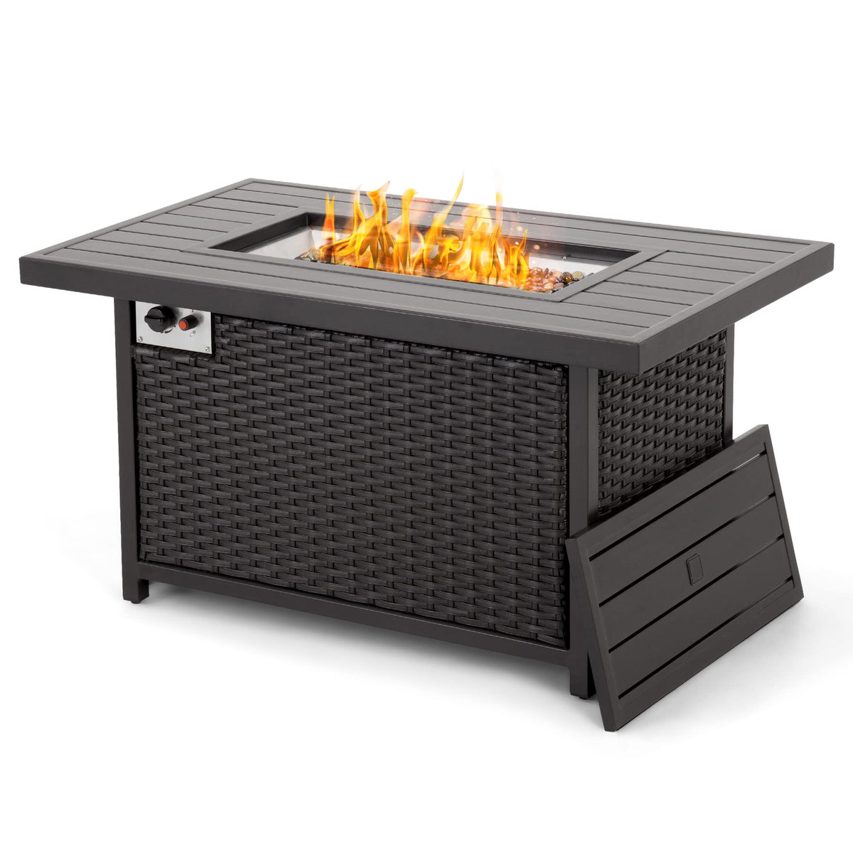 Propane Fire Pit Table - 48 inch 50, 000 BTU Aluminum Outdoor Patio Fire Pit, Wicker & Aluminum Rectangular Propane Gas