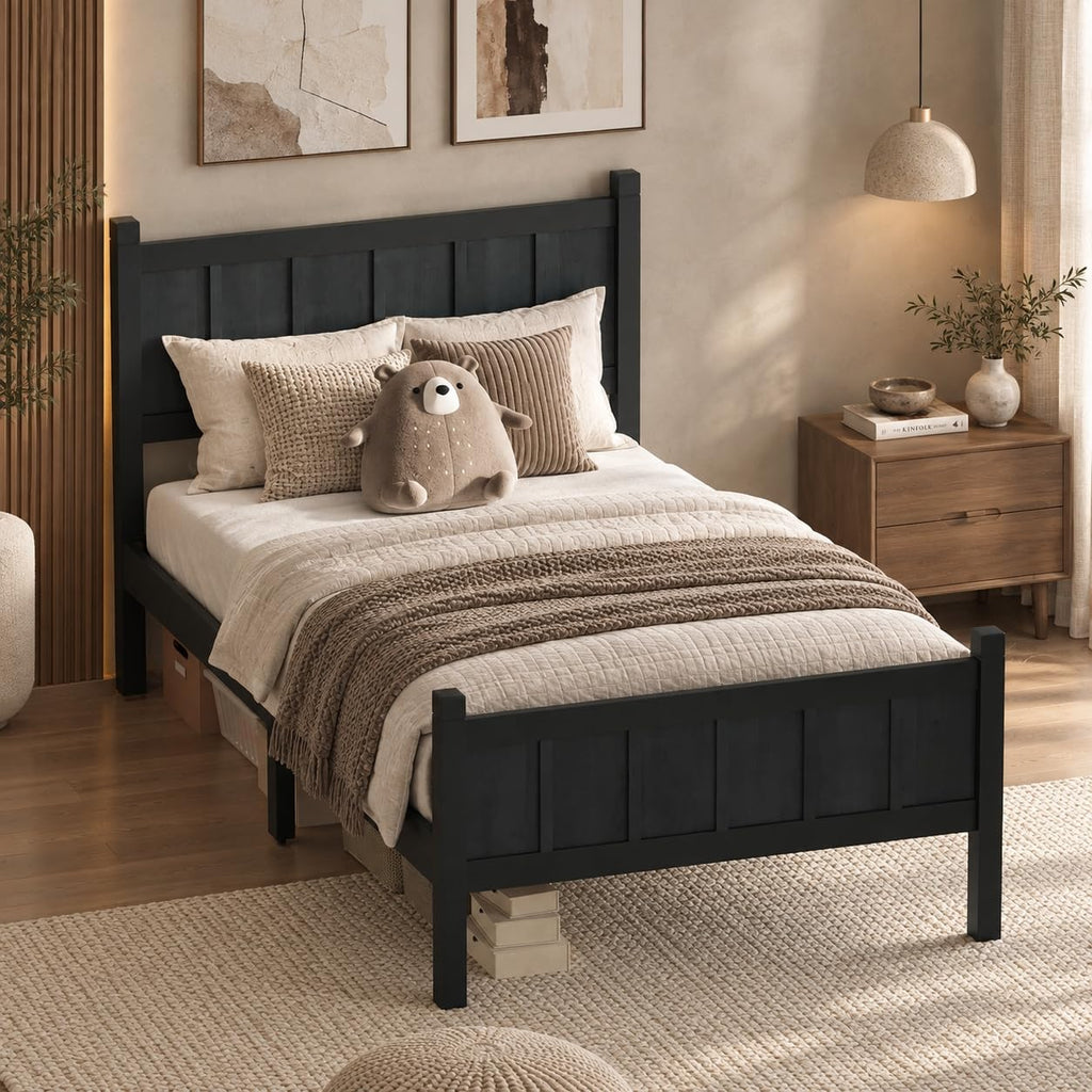 Bed Frame with Panel Headboard & Footboard, Farmhouse Style