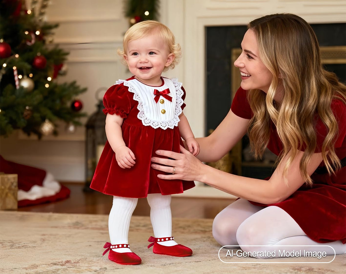 Baby Girls Velvet Red Mary Jane Flats - Infant Walking Shoes Soft Rubber Sole Princess Wedding