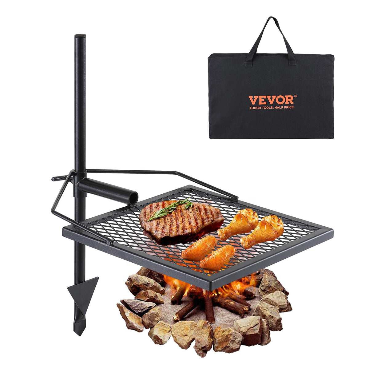 Swivel Campfire Grill, Fire Pit Grill Grate over Fire Pits, Heavy Duty Steel Grill Grates, 360° Adjustable Open Fire