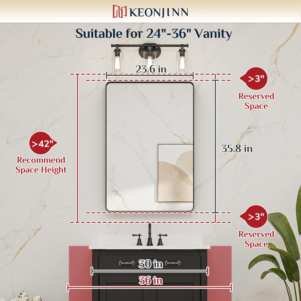 24 x 36 Inch Brushed Nickel Bathroom Mirrors for Over Sink
