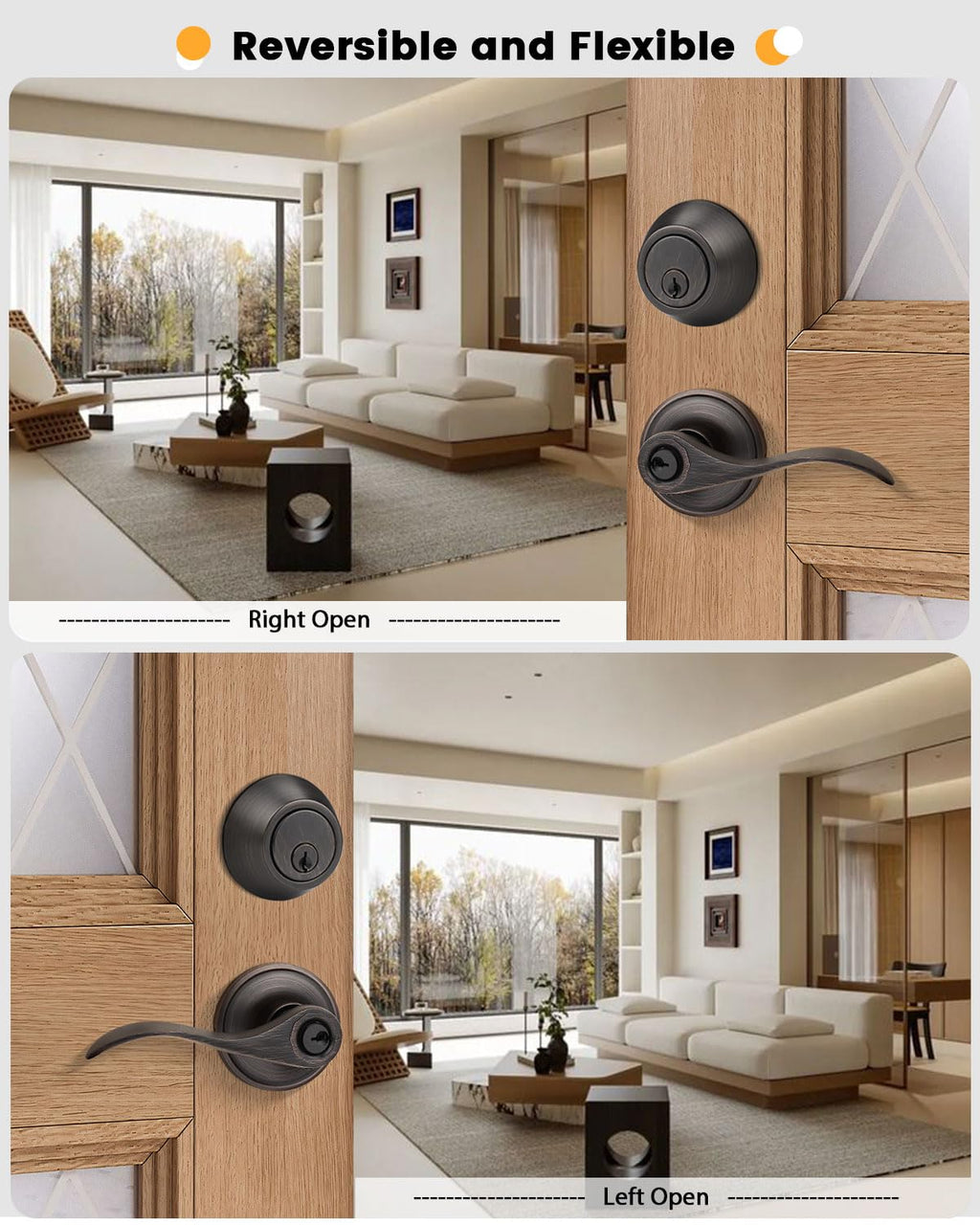 Front/Exterior Door Lever Lockset with Single Cylinder Deadbolt, 1 Pack Keyed Alike Oil Rubbed Bronze Combination