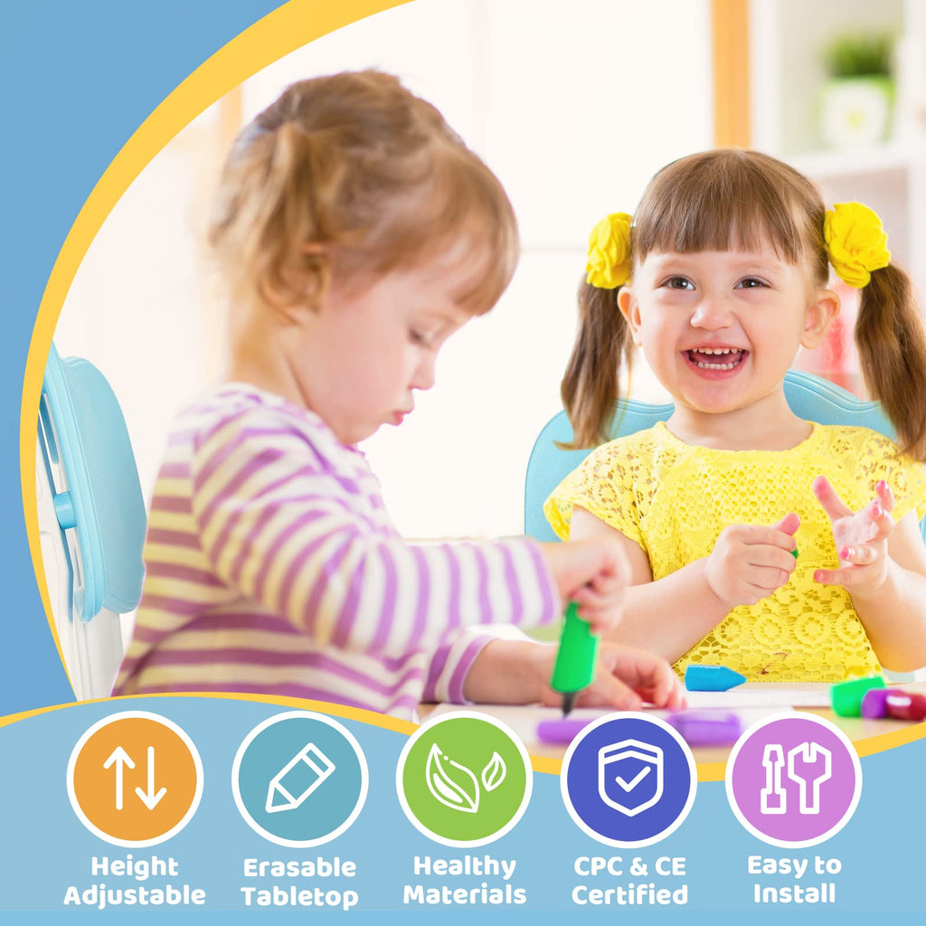 Kids Table and 2 Chairs Set, Height Adjustable Toddler Table and Chair Set for Ages 3-8, Easy to Wipe Arts & Crafts