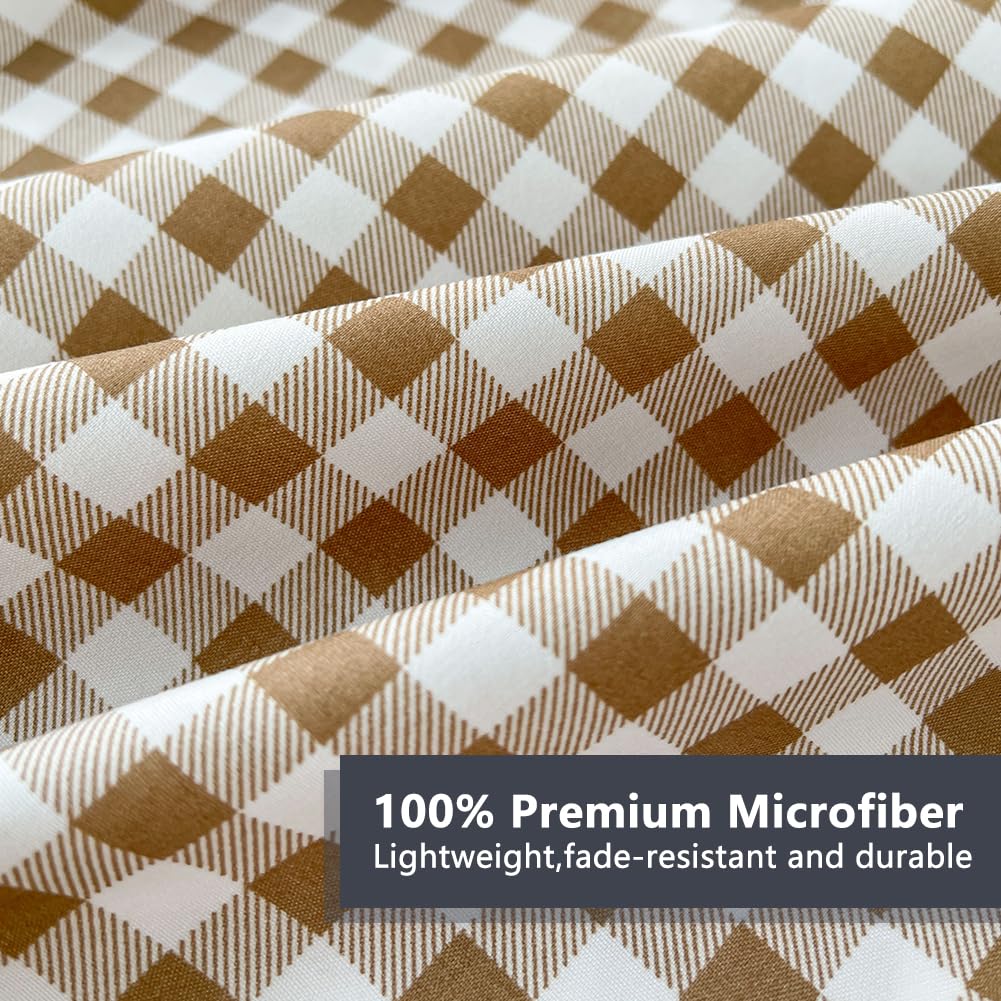 Tan Gingham King Sheet Set