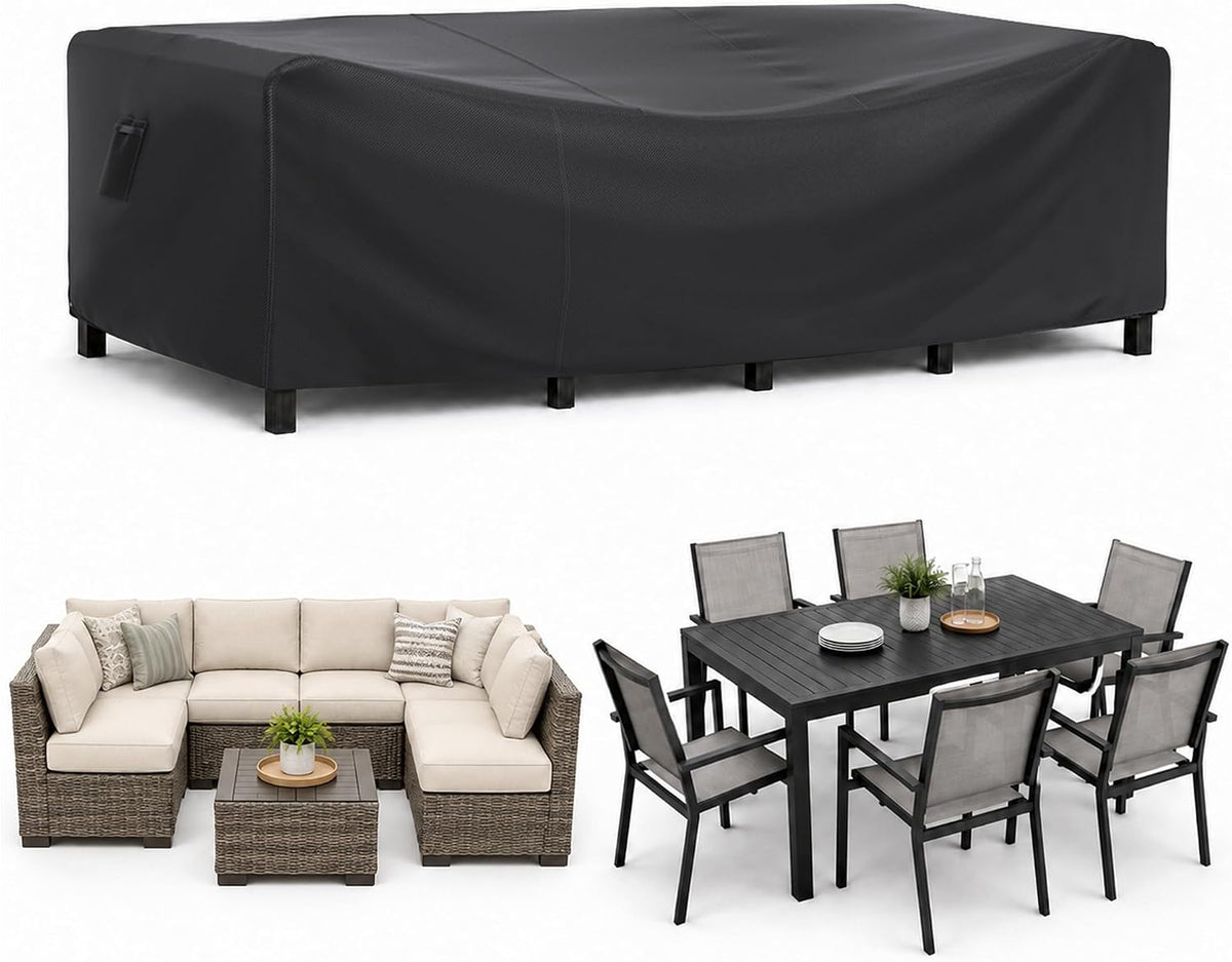 Waterproof Outdoor Patio Furniture Covers 108"L×82"W×28"H Black | Rain, Dust & UV Protection; Heavy-duty Oxford