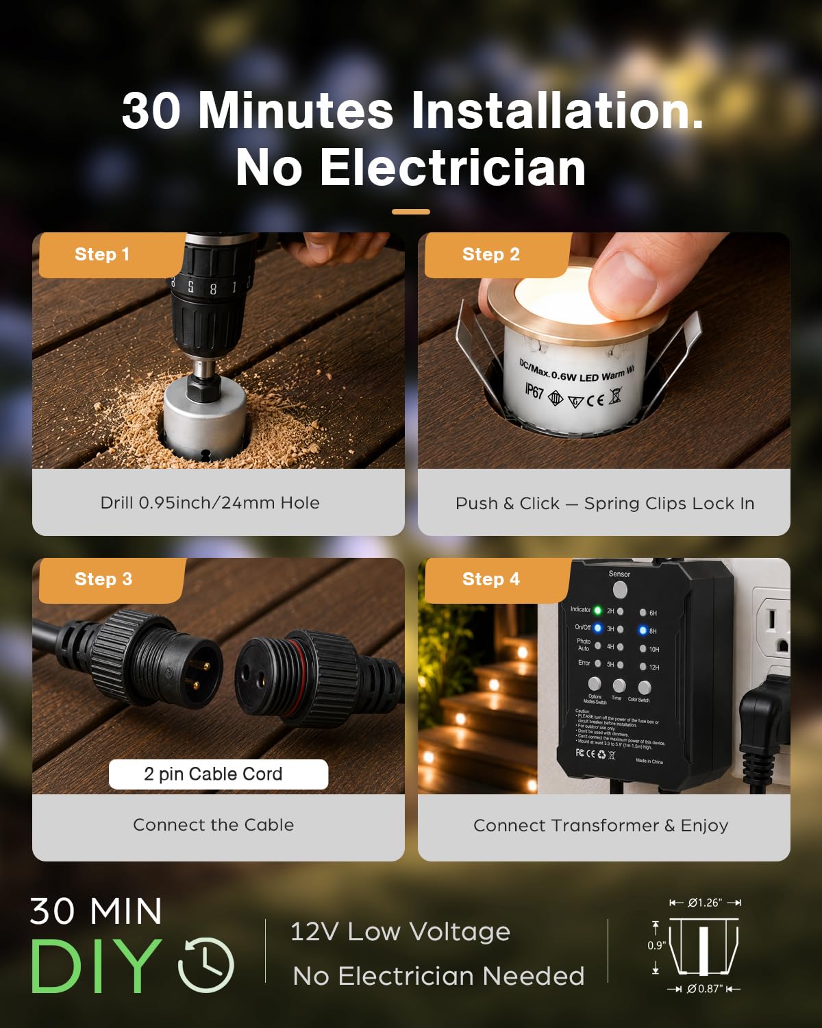 20 Packs Low Voltage Deck Lights Kit with Transformer IP67