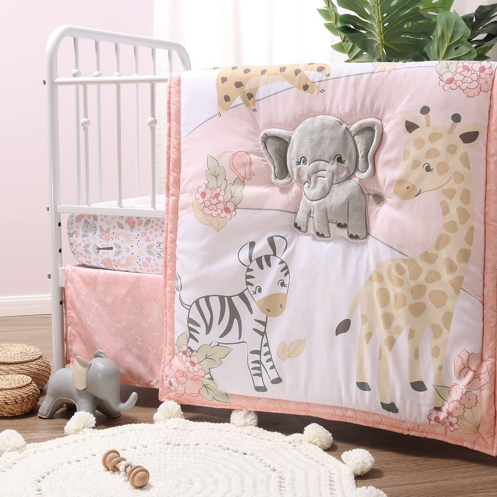 3 Piece Baby Crib Bedding Set for Girls - Newborn, Infant & Toddler Nursery Bed Set Decor with Fitted Crib Sheet