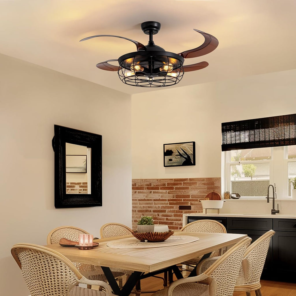 48" Black Chandelier Retractable Ceiling Fan with Light & Remote