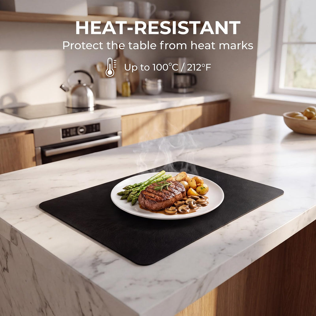 Fall Placemats Set of 6, Heat Resistant Faux Leather, Black