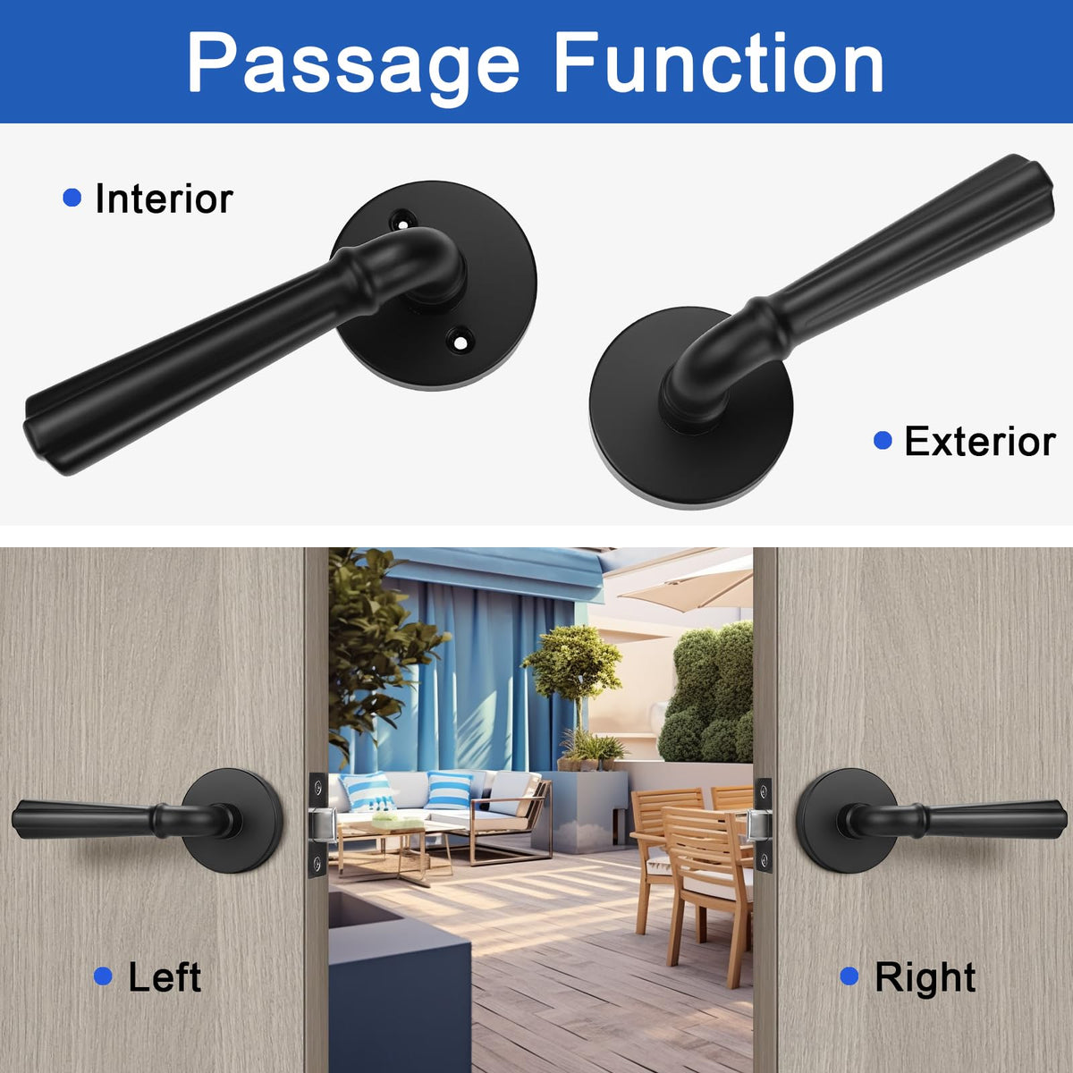 2 Pack Matte Black Passage Door Lever Interior Non-Locking Door Handle, Passage Door Lock for Closet and Hallway