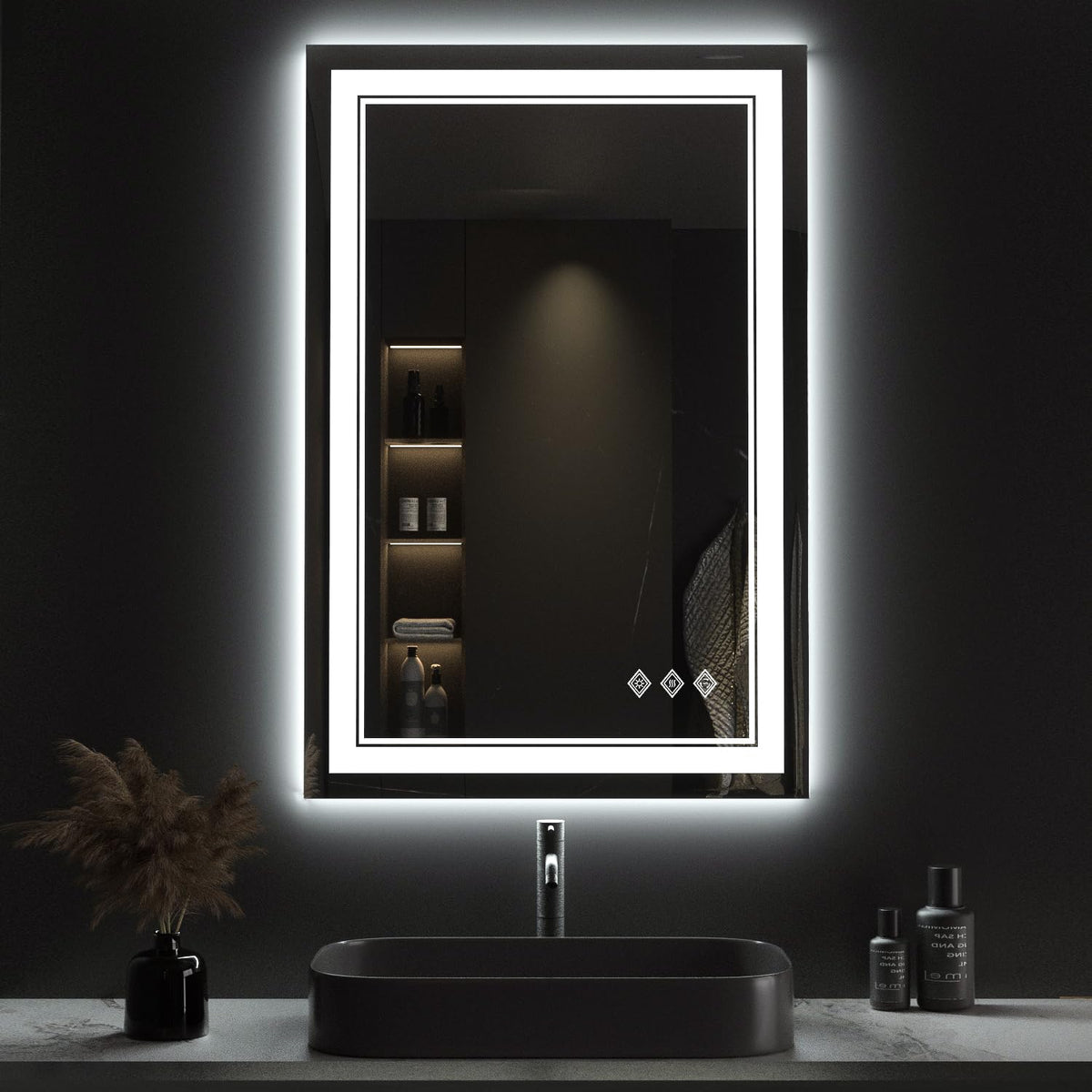 LED Mirror, 24x36 Inch Gradient Front and Backlight LED Bathroom Mirror, 3 Colors Dimmable CRI>90 Double Lights
