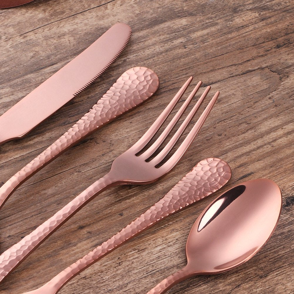 5-Piece Rose Gold Silverware Flatware Set Service for 1 Stainless Steel Cutlery Set Include Dinner Knife Table Fork