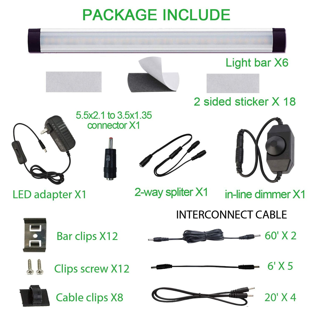 LED Under Counter Light Rigid Bar Kit, Plug in Corded 12V LED Under Cabinet Lighting Dimmable with Switch for Counter
