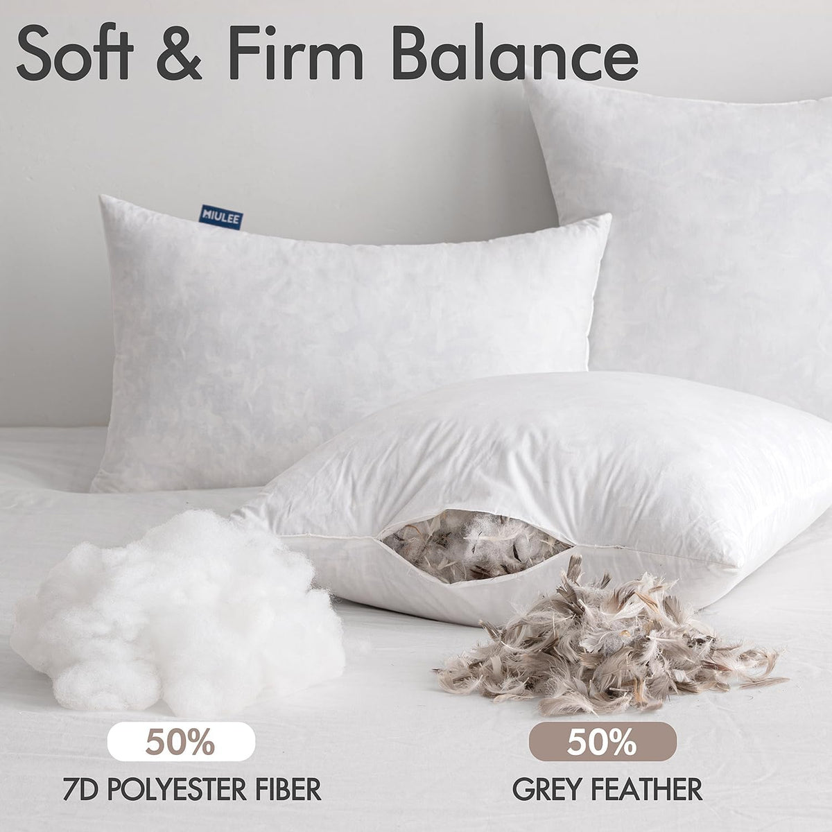 20x20 Pillow Inserts 2 Pack,Feather Mix Polycotton Pillows - Set of 2