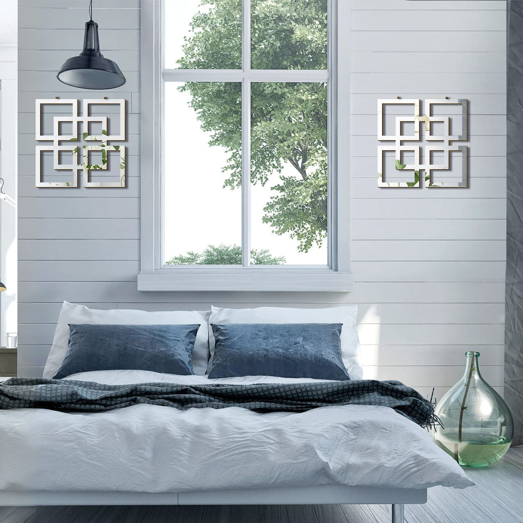 2 Pieces Silver Mirrored Wall Decor 11.8 x 11.8, Silver, Mirrored