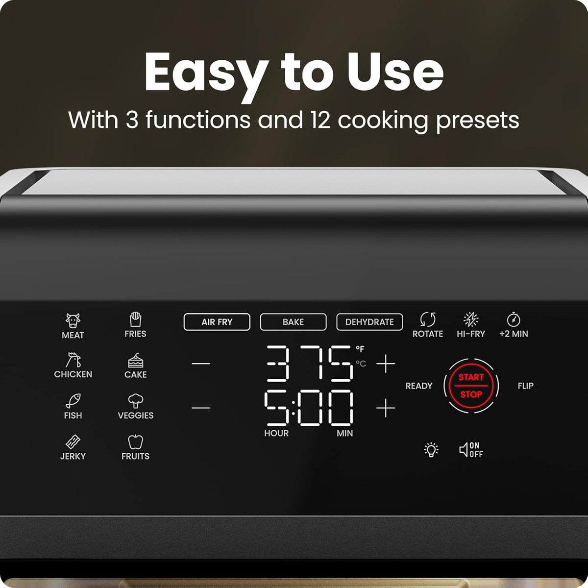 12-Quart 5-in-1 Air Fryer Oven with Digital Timer, Touchscreen, and 12 Presets - Family Size Countertop Convection