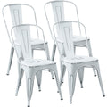 Metal Dining Chair Stackable Indoor Outdoor Industrial Vintage Chairs Bistro Kitchen Cafe Side Chairs with Back Set