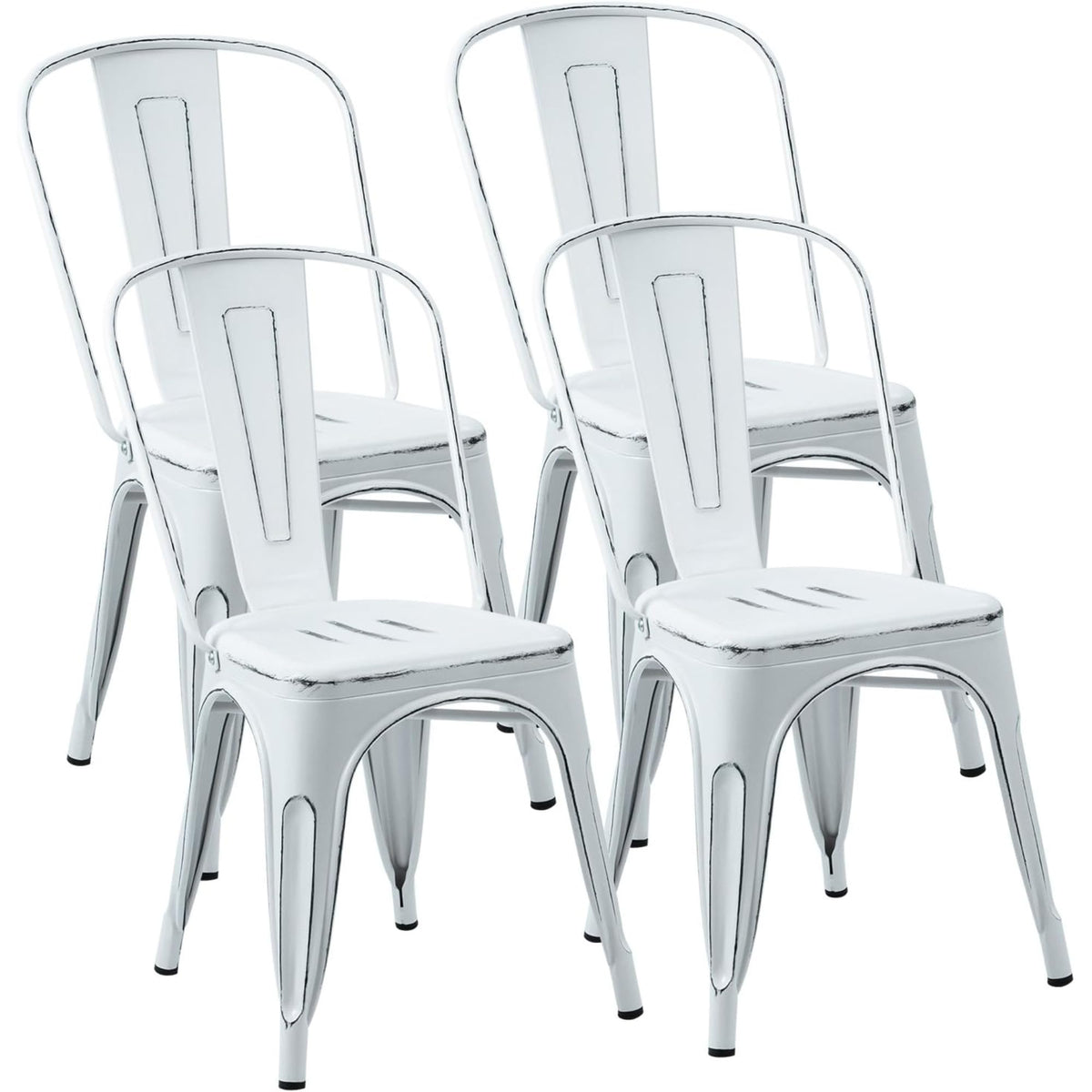 Metal Dining Chair Stackable Indoor Outdoor Industrial Vintage Chairs Bistro Kitchen Cafe Side Chairs with Back Set