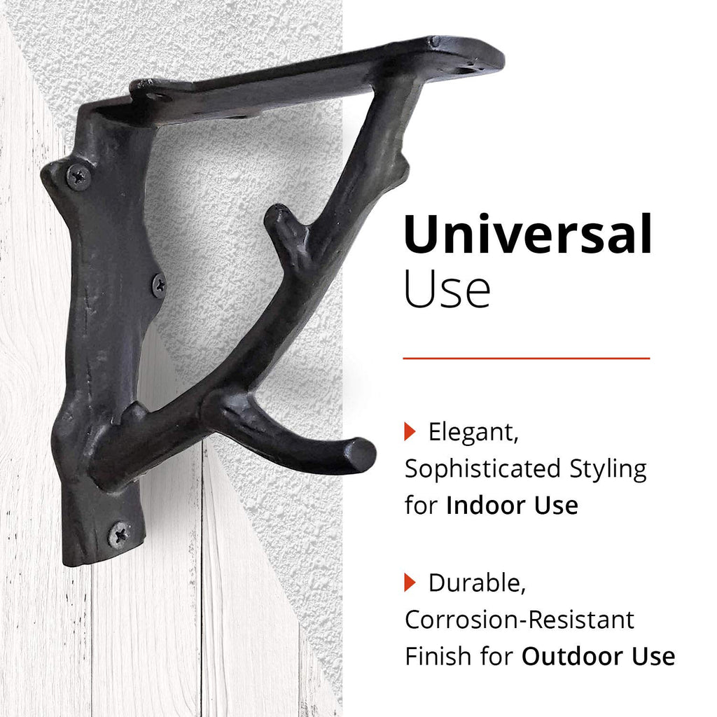 Decorative Shelf Brackets, 2 Pack of 7 x 2 x 7.3 inch, Black Cast Iron Rustic Shelf Brackets - Metal Shelf Brackets