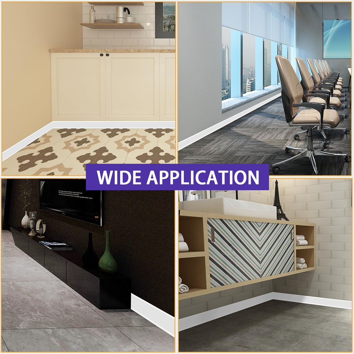 Vinyl Wall Base Baseboard Molding Trim 4" Flexible Self Adhesive Rubber Wall Base Moulding Trim Peel and Stick