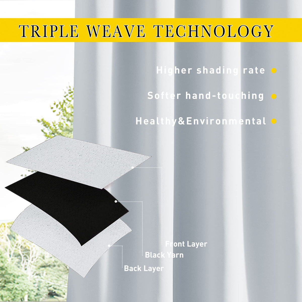 Windproof Outdoor Curtains Waterproof W66xL90 White