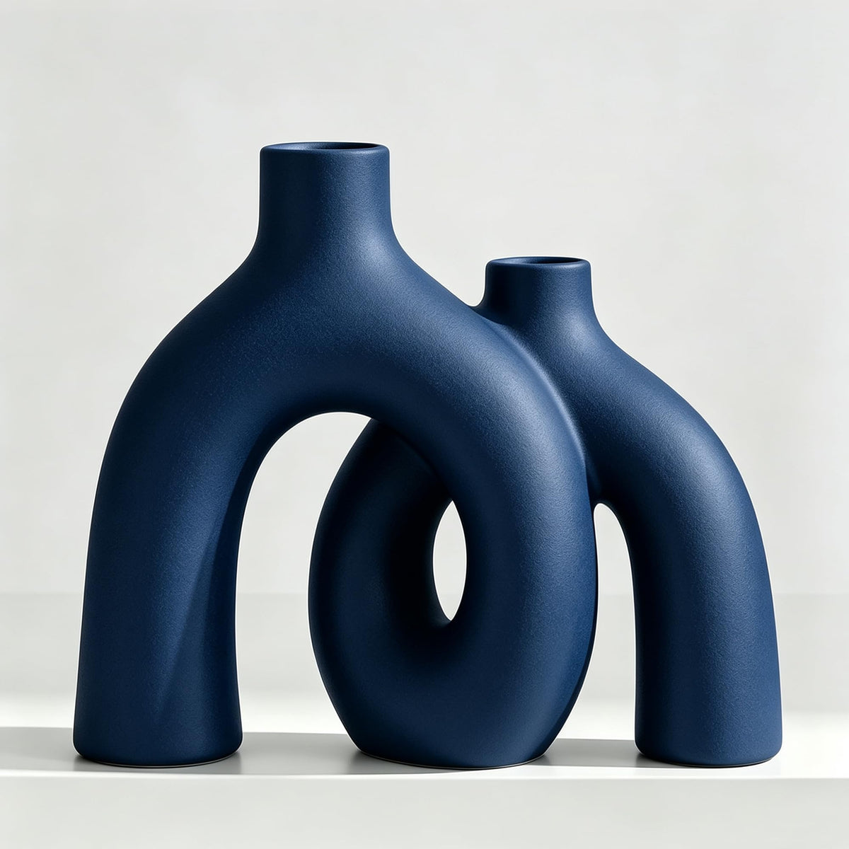 Blue Vase Set, Hug Donut Navy Ceramic Vases for Modern Coastal Decor