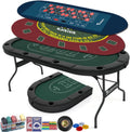 8 Player Foldable Poker Table Top 4-in-1 Casino Game Set for Texas Hold'em, Blackjack, Hi-Lo Dice & Roulette
